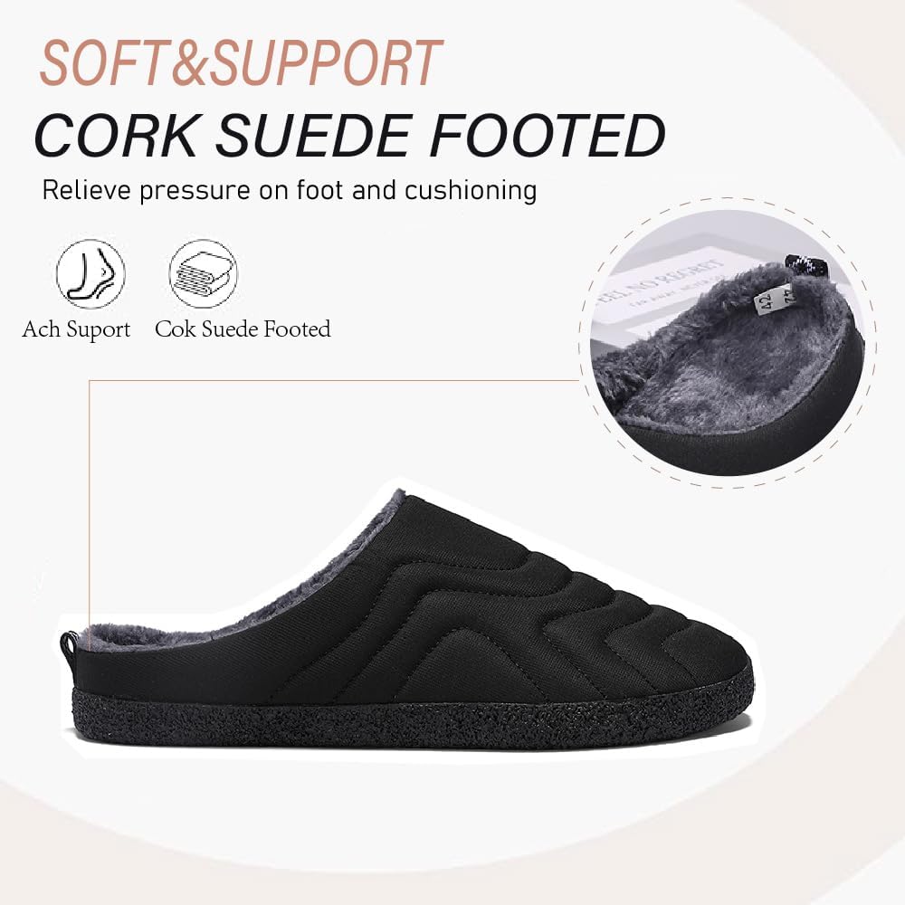 Мужские тапочки Asifn с противоскользящей подошвой для дома и улицы, удобные зимние домашние обувь с теплой плюшевой подкладкой и хлопковой подошвой, черный — фото 2