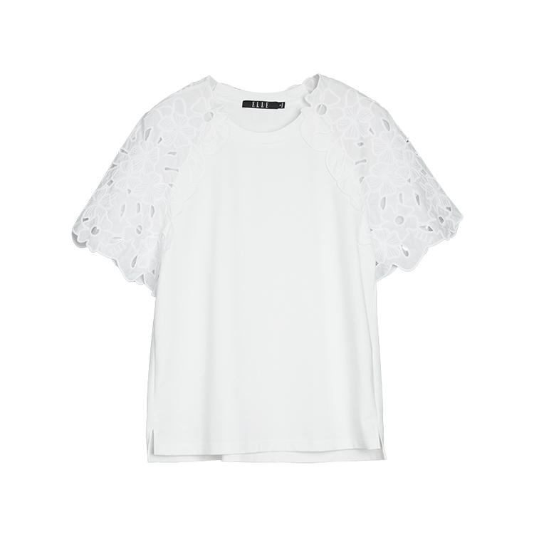 

Футболки женские белые с круглым вырезом, умеренно прямого кроя ELLE, белый