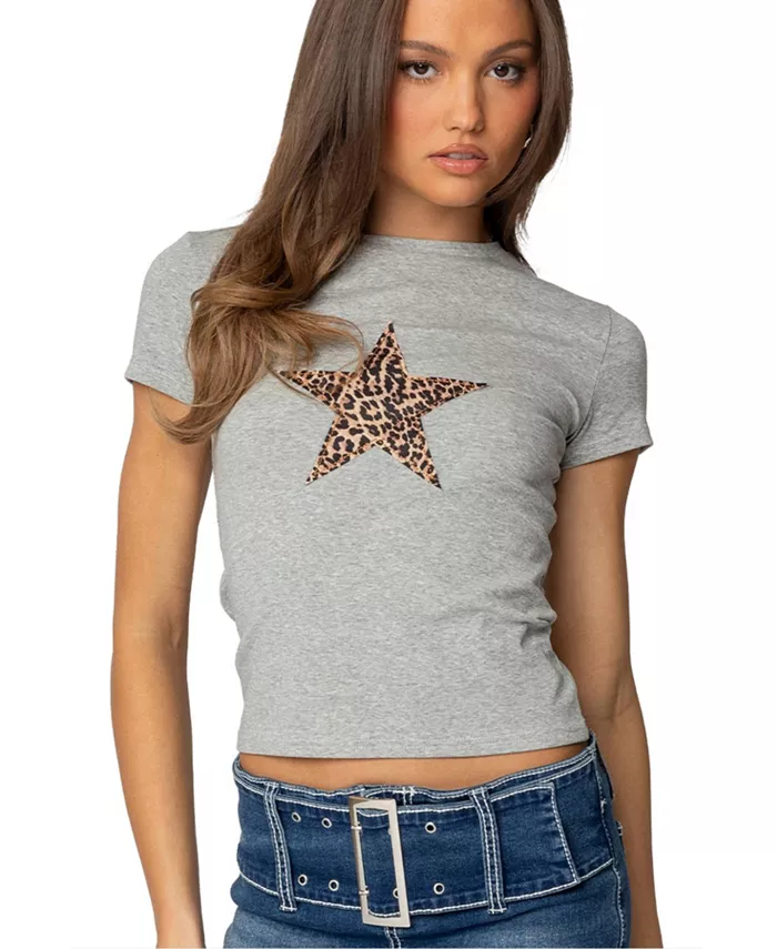 

Женская футболка Narla Leopard Star Edikted, серый