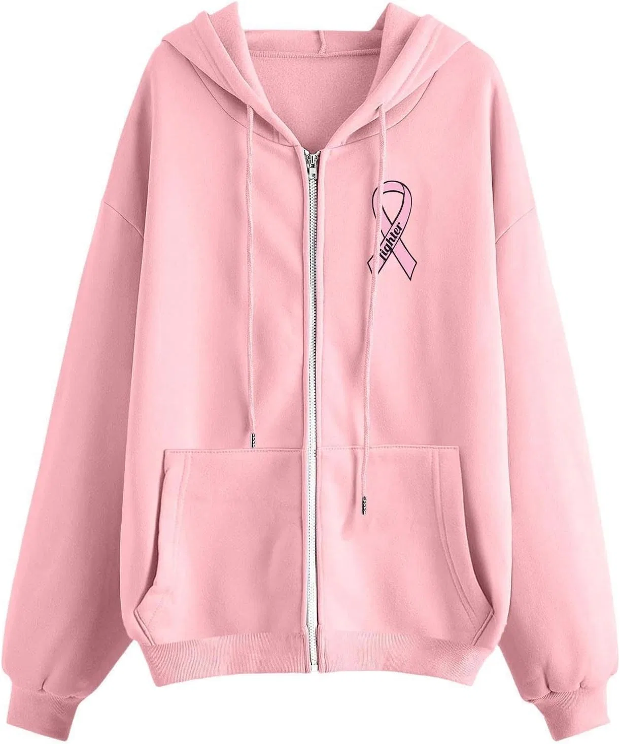Худи на молнии женское с принтом Breast Cancer Awareness, розовое — фото 4