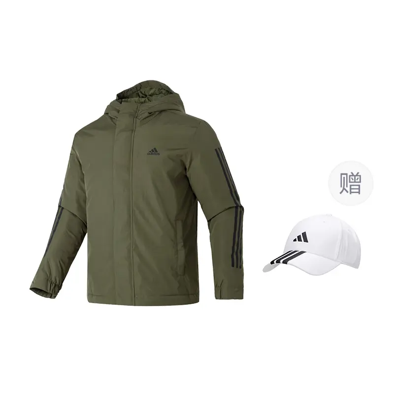 Куртка 3 Stripes с капюшоном для мужчин, модель Moderate Pilot Adidas, army зеленый (comes with adidas hat*1)