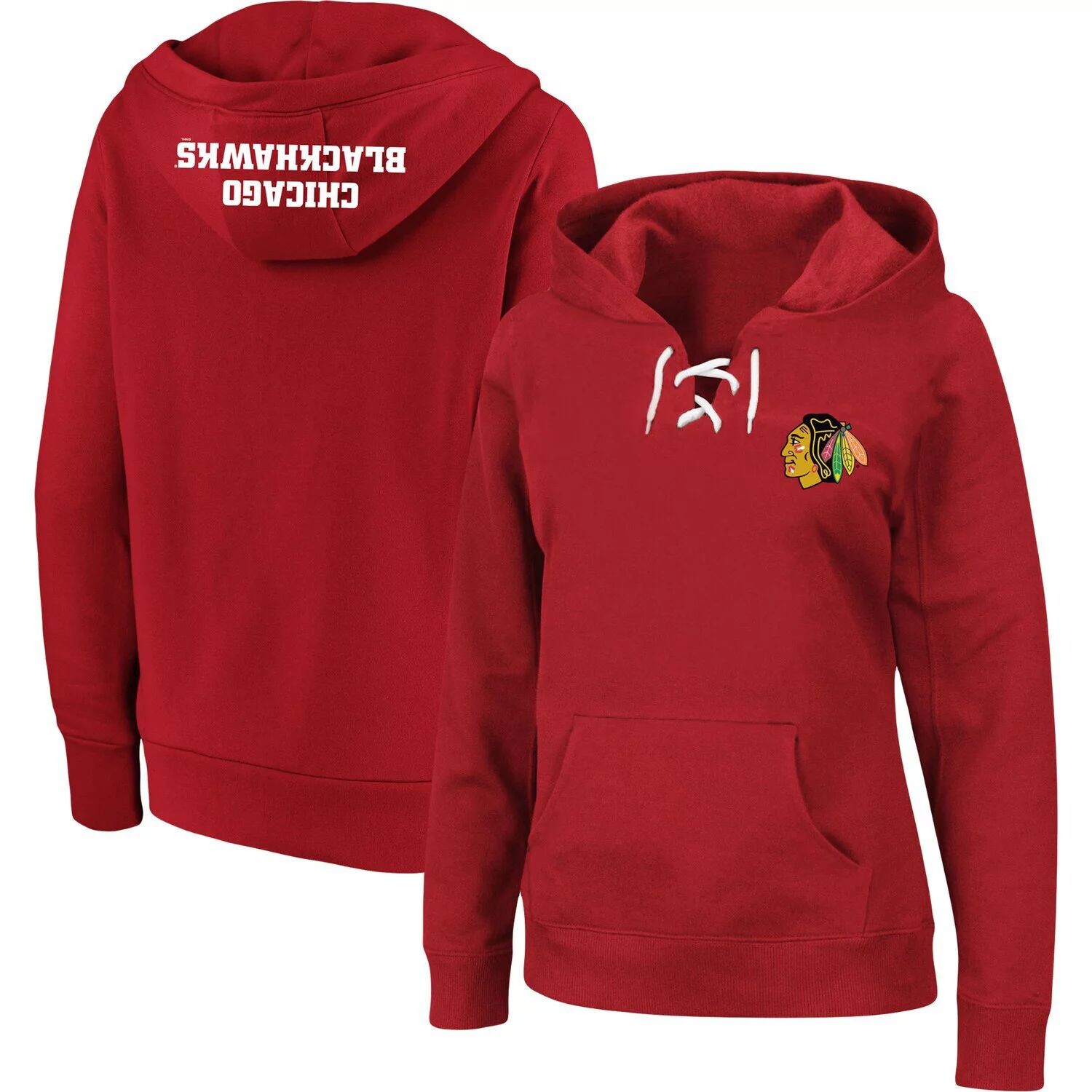 

Женский красный пуловер с капюшоном на шнуровке Chicago Blackhawks большого размера