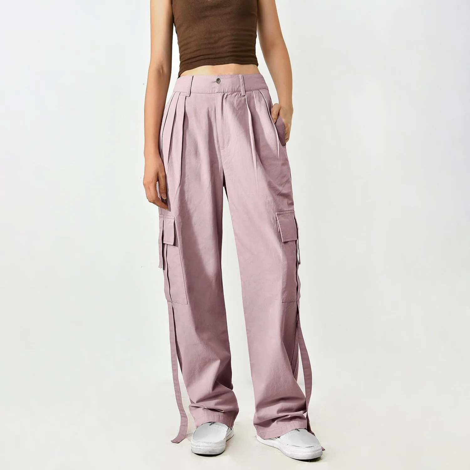 Кargo Pants женские Parachute брюки с высокой талией и широкими штанинами, эластичные, мешковатые, в тренде Y2K Streetwear, с карманами Generic, розовый — фото 2