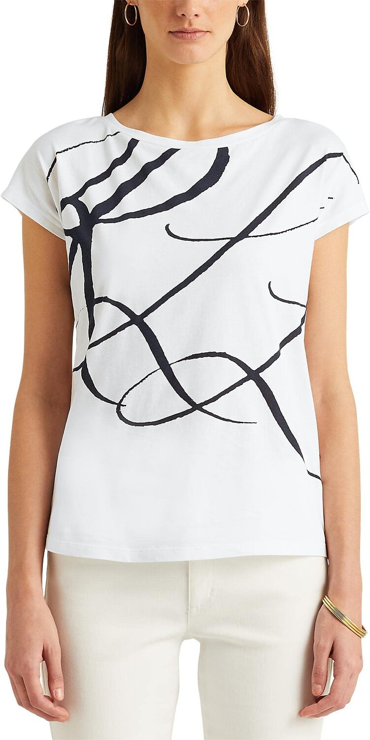 

Топ LAUREN Ralph Lauren Logo Print Cotton Blend Top, белый