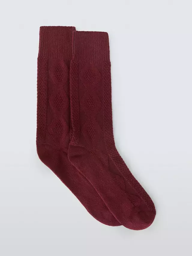 

Носки John Lewis Made in Italy Cashmere Blend Cable Textured, цвет dark red