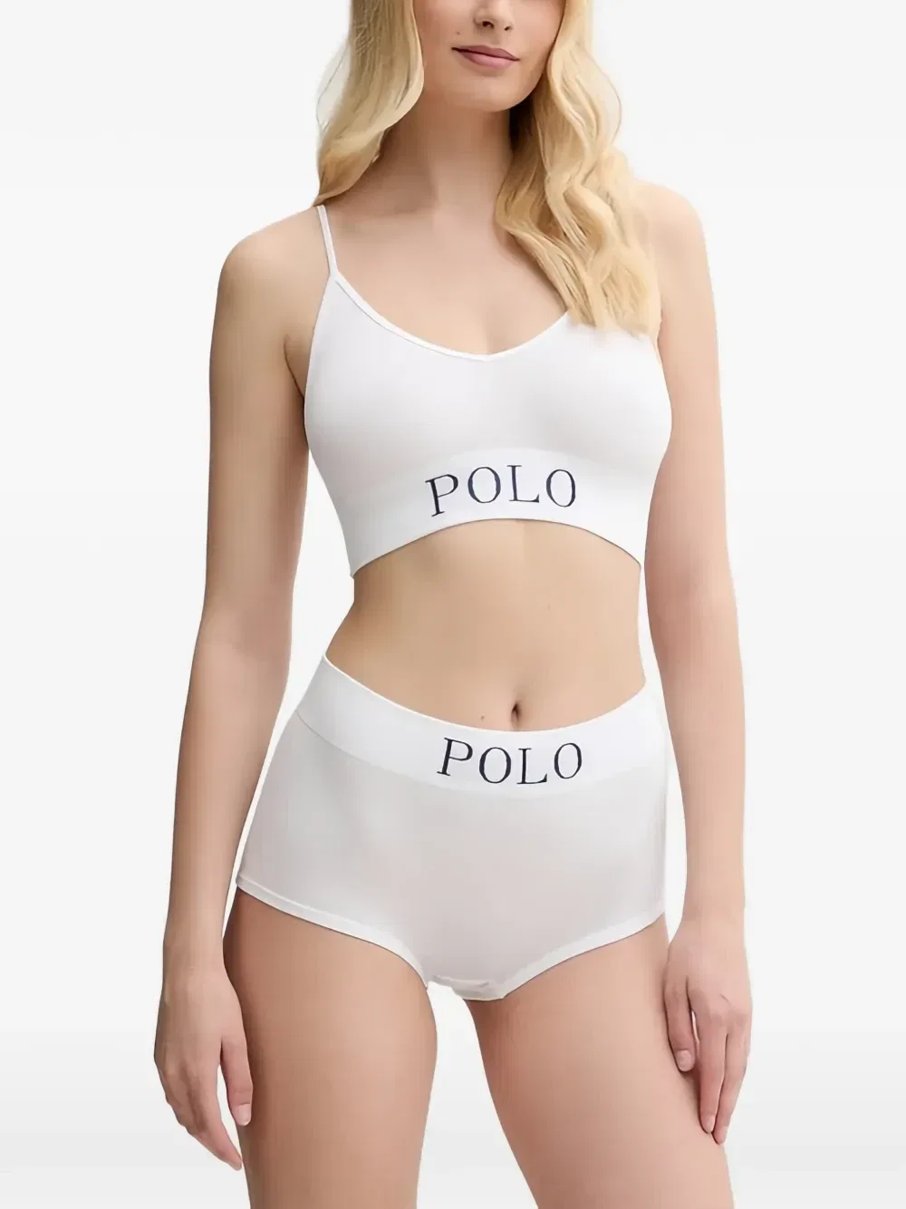 Бюстгальтер в рубчик с логотипом POLO RALPH LAUREN, белый
