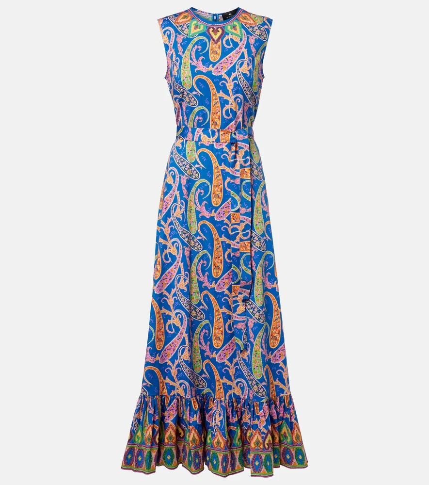 Макси-платье из хлопковой смеси с узором пейсли Etro, мультиколор