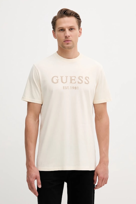 

Хлопковая футболка Guess, бежевый