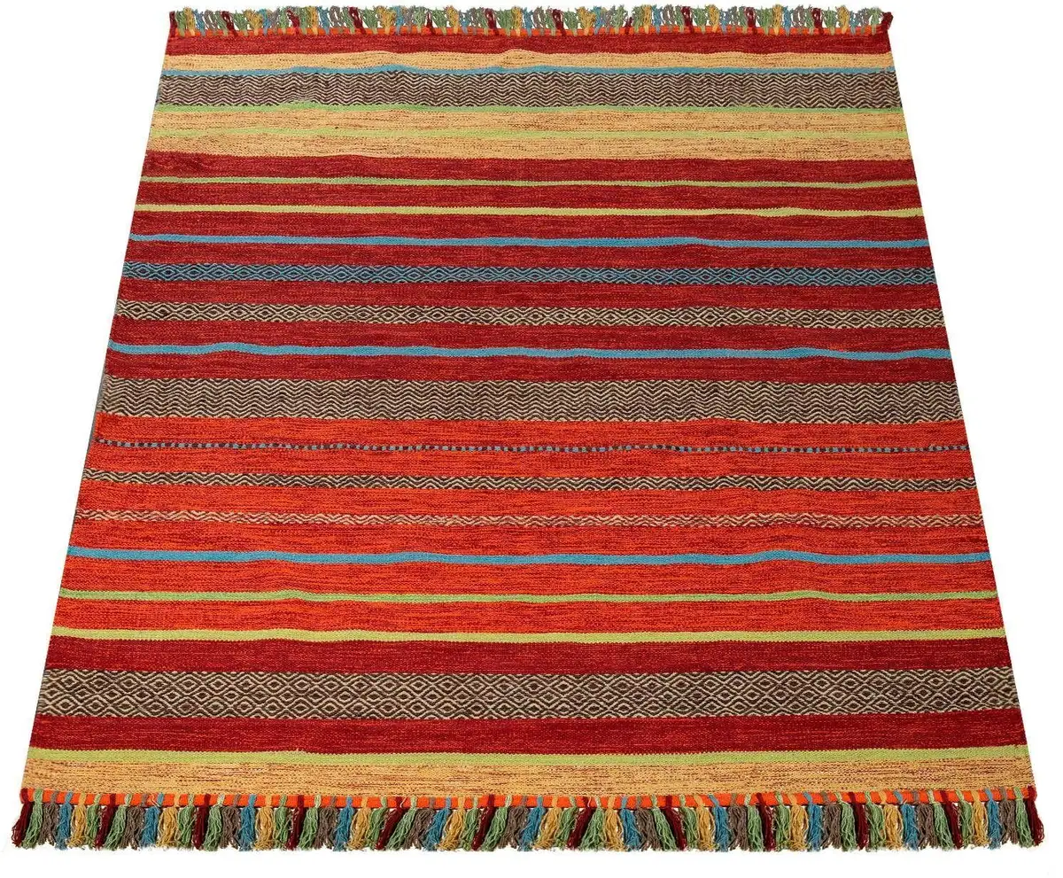 

Ковер Paco Home "Kilim 213", прямоугольный, двусторонний ковер ручной работы, чистый хлопок, в полоску, гостиная 60х110 см, цвет terrakotta