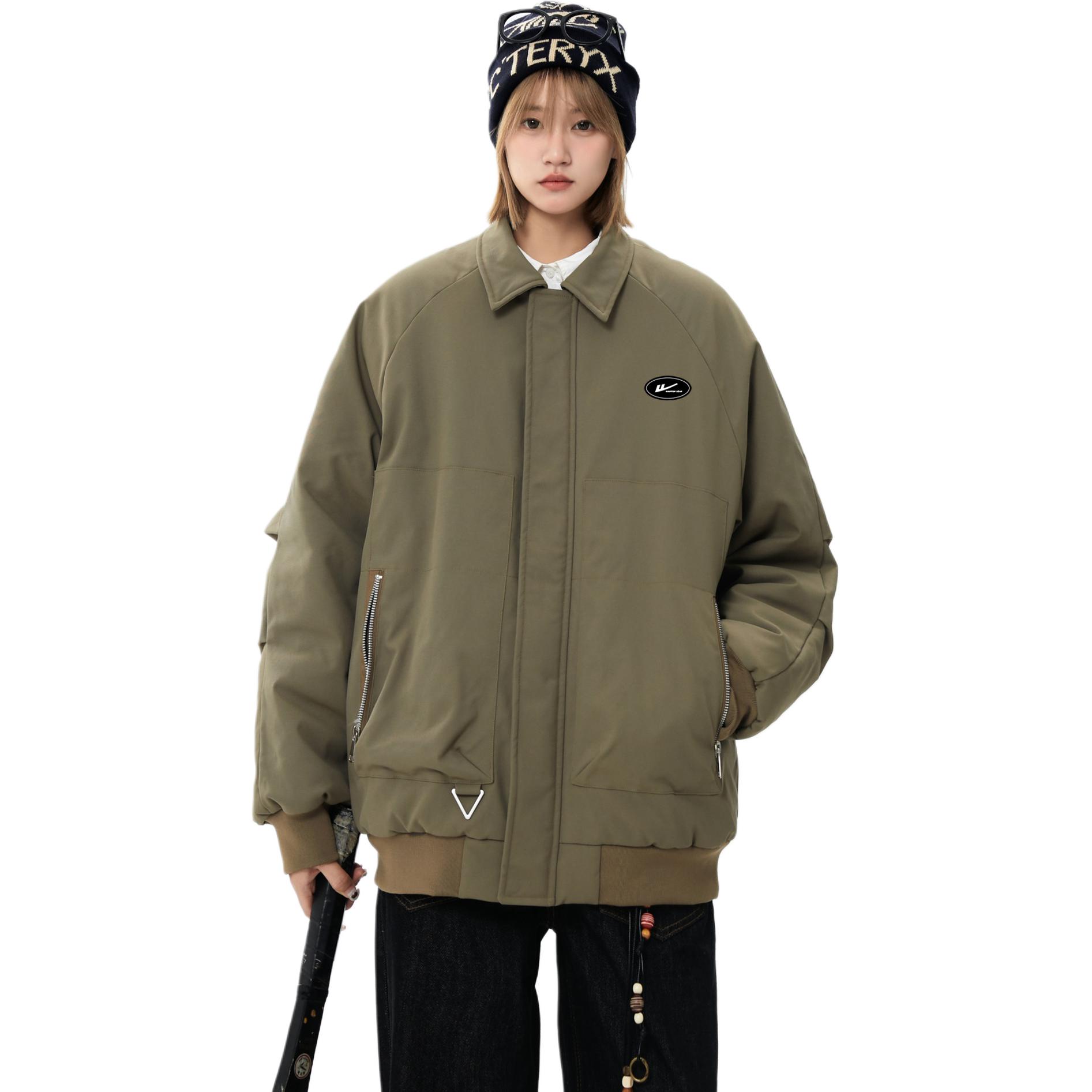 

Пуховик Unisex Lapel Fleece lined Puffer Jacket WARRIOR, зеленый коричневый (diy badge)