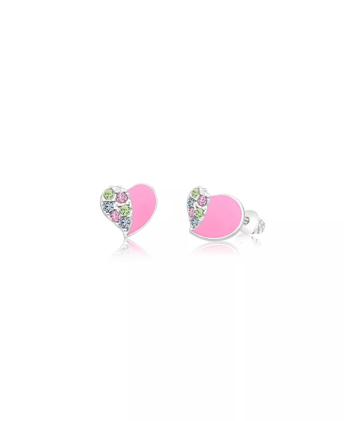 

Девчачьи /Девушка/Сердце Розовый Кристалл Эмаль Белое Золото Палладий Винтовые Серьги Chanteur