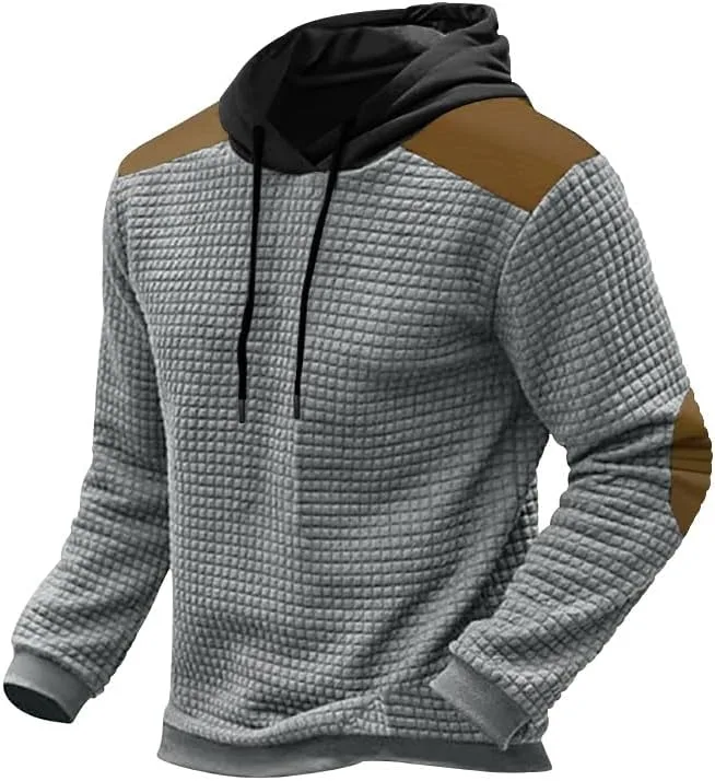 

Мужской худи с капюшоном на молнии, длинный рукав, в клетку, с карманами