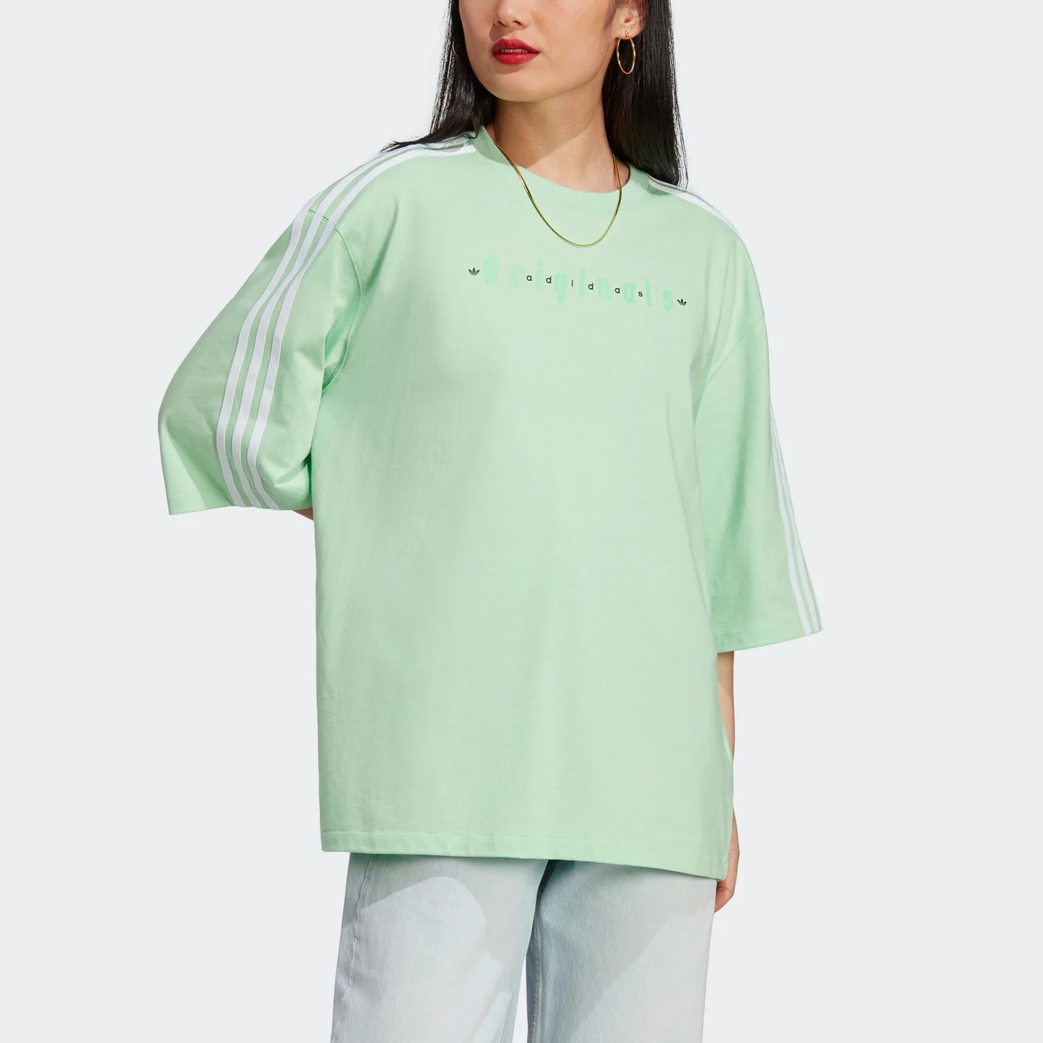 Adidas Originals Футболка женская Honor Mint Green Crew Neck Moderate Straight Fit — фото 4