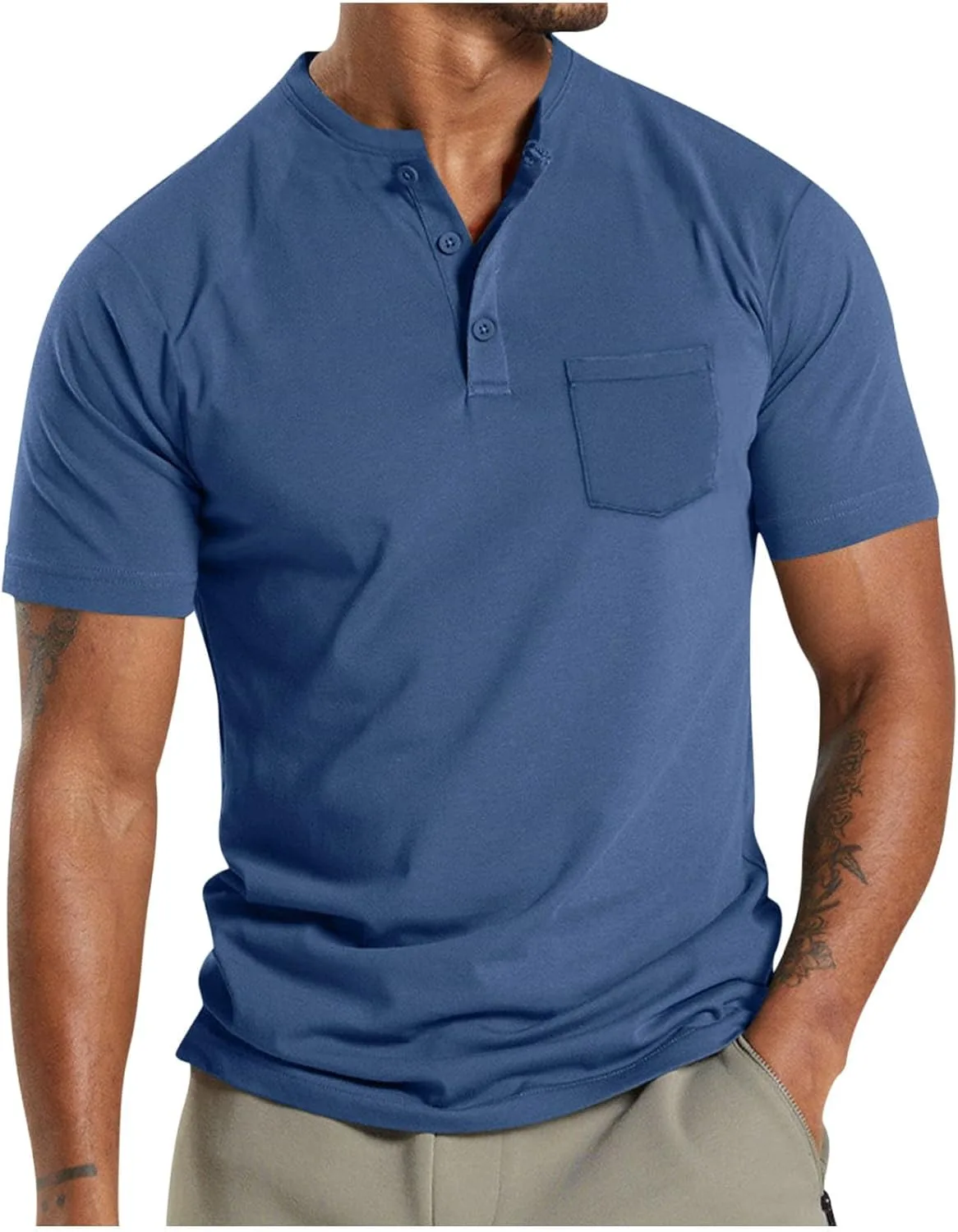 

Мужская футболка Slim Fit Henley с коротким рукавом и карманами