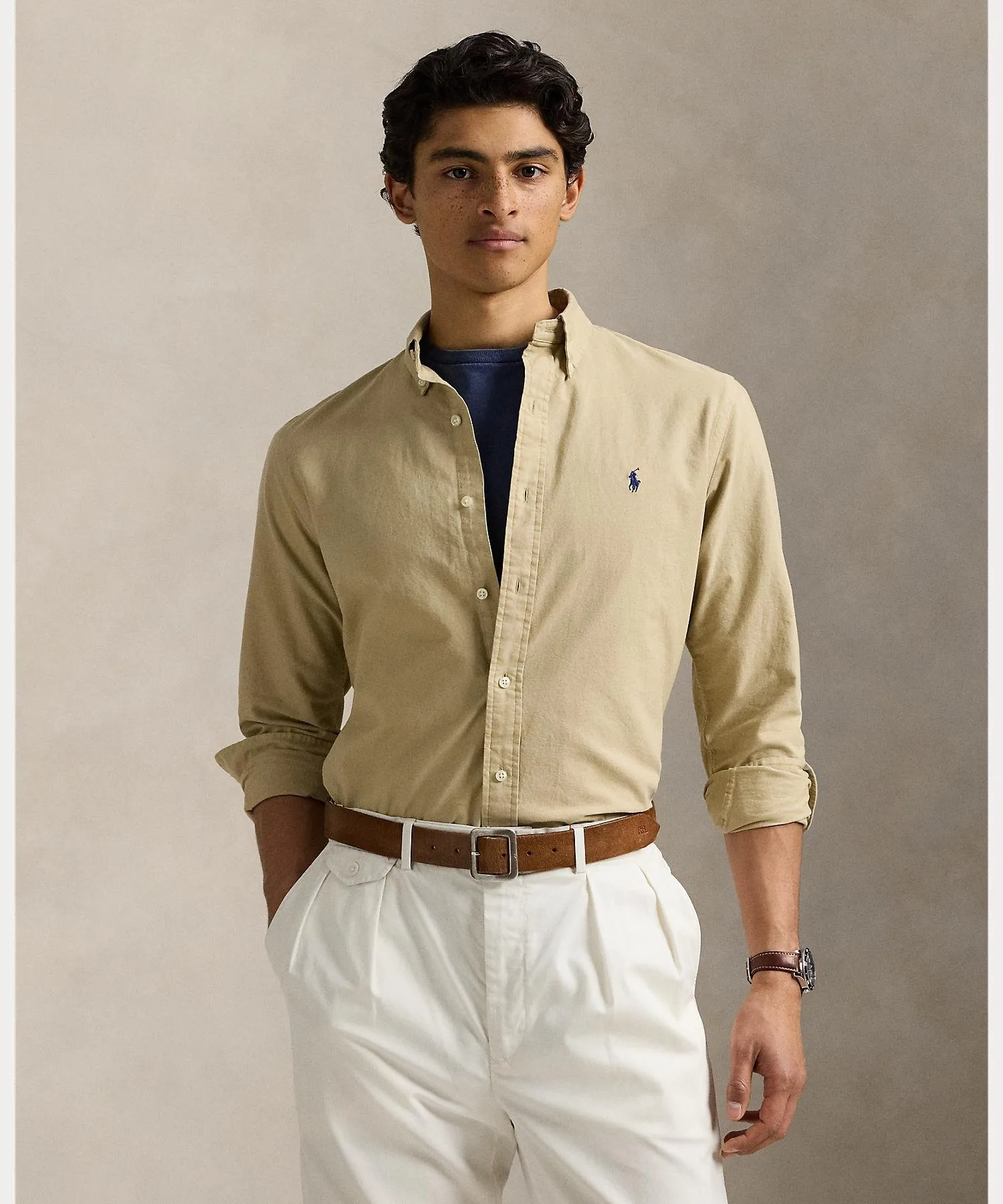 Классическая рубашка Оксфорд из ткани, окрашенной в готовом виде. Polo Ralph Lauren, 250 Brown