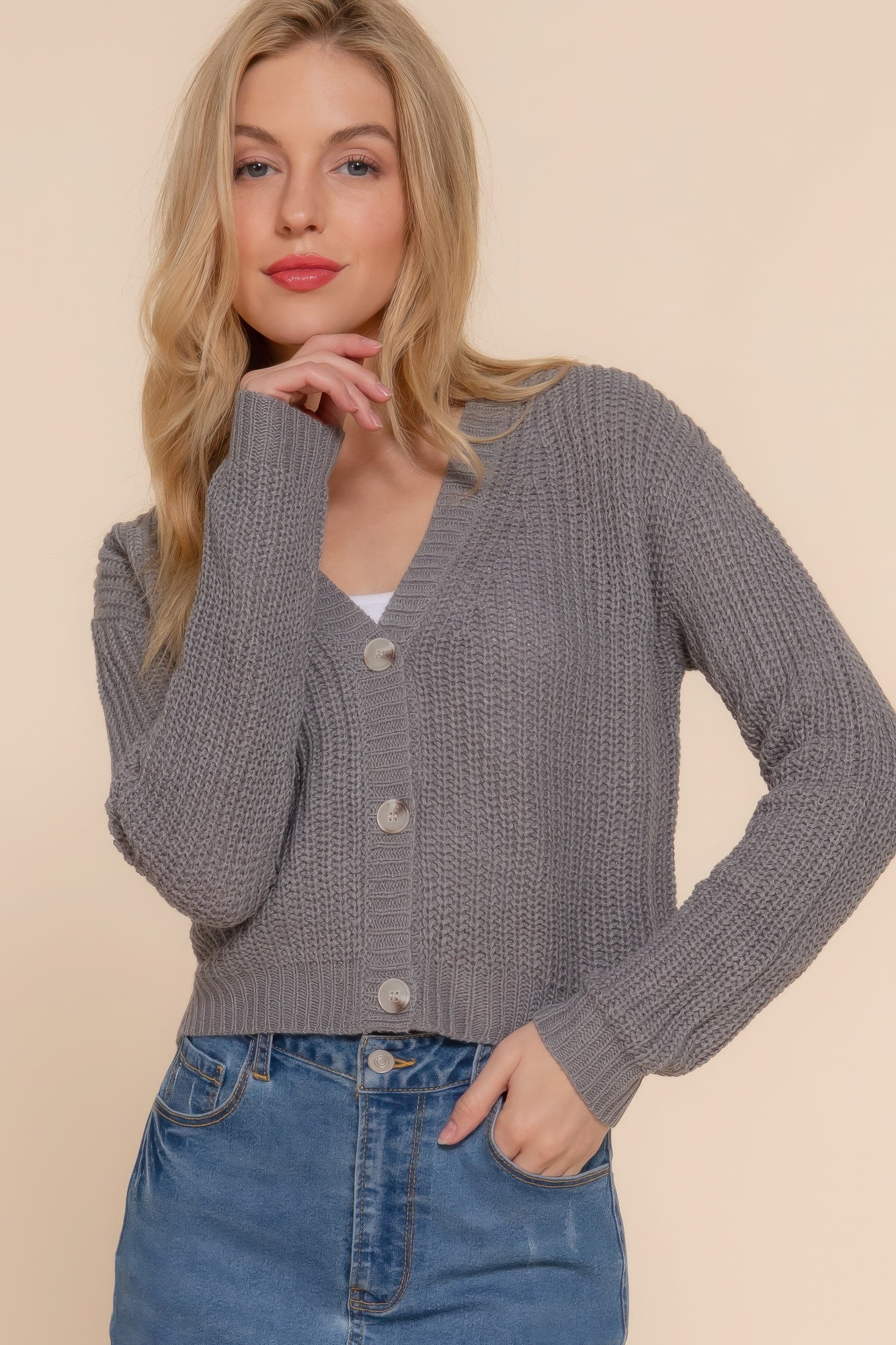 

Длинный кардиган с v-образным вырезом FASHNZFAB, серый