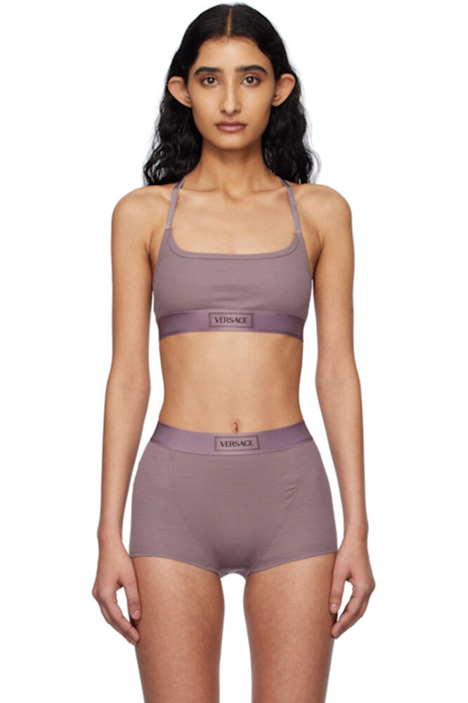 

Фиолетовый бюстгальтер в рубчик с винтажным логотипом 90-х годов Versace Underwear