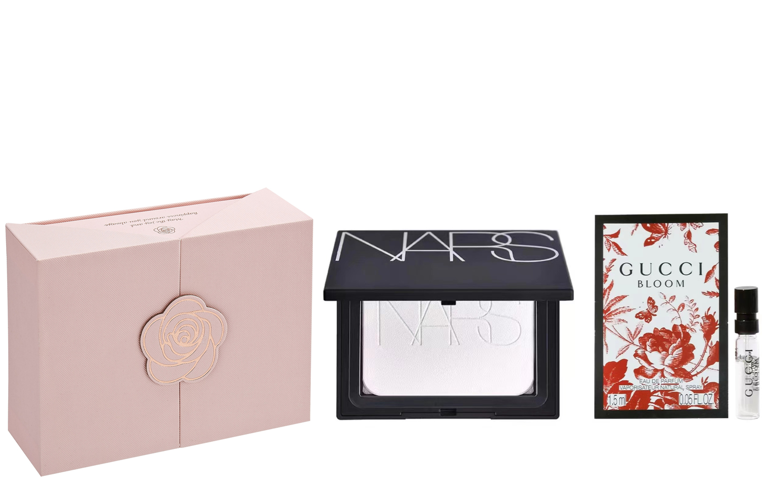 Набор для макияжа: парфюмерная вода Gucci Flora Gorgeous Gardenia + светоотражающая пудра NARS, 1,5 мл + 10 г — фото 2