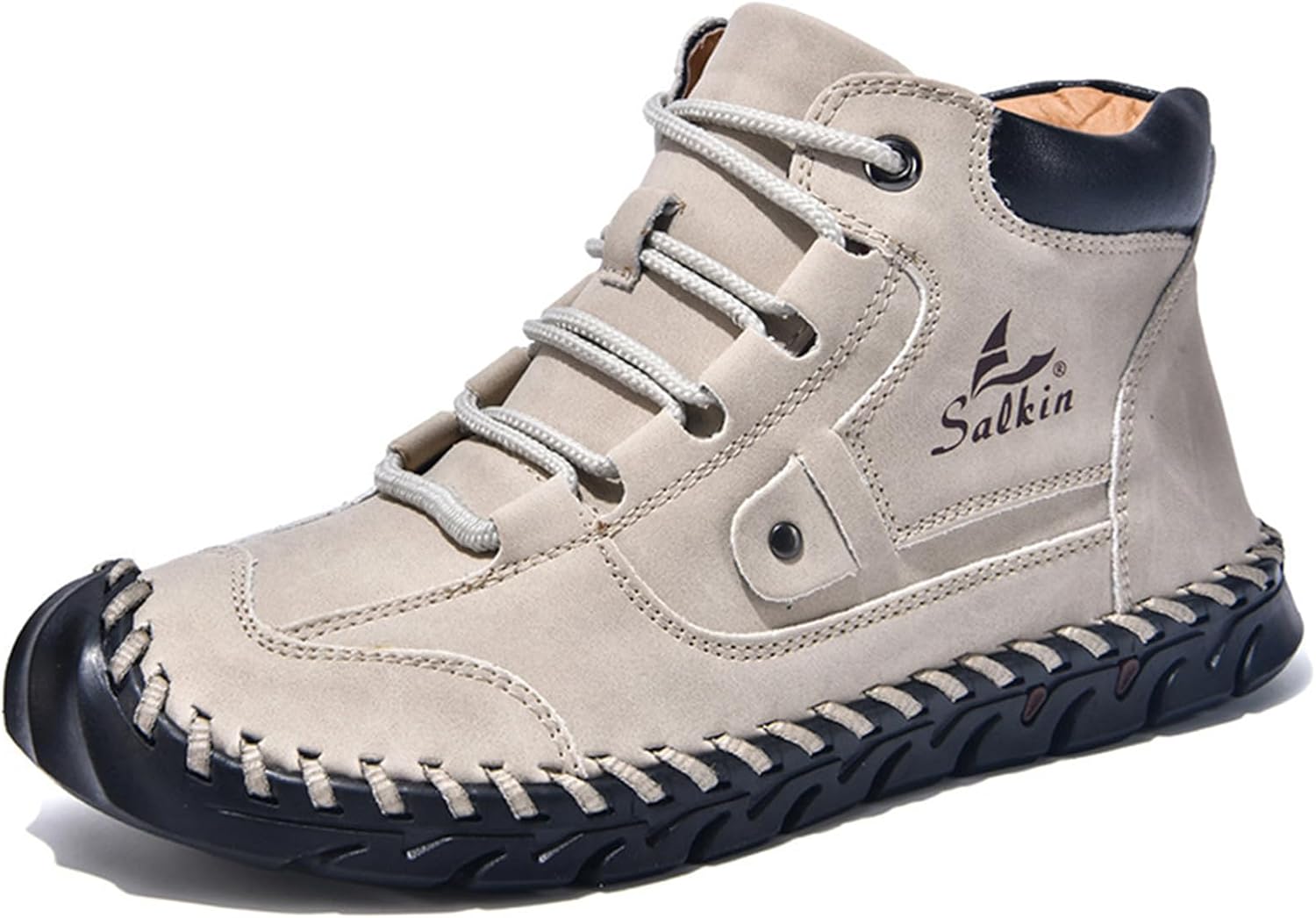 

Мужские повседневные кожаные ботинки Чакка с ручной прошивкой, модные кроссовки на шнуровке, легкие, с подошвой, предотвращающей скольжение, средней высоты, для ходьбы и вождения Ptnoka, серый