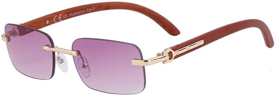 

Небольшие прямоугольные солнцезащитные очки без оправы для женщин и мужчин, роскошные винтажные, с отделкой под дерево, металлические, классические, для активного отдыха, с защитой от УФ-излучения UV400 generic, C4gradientpurple