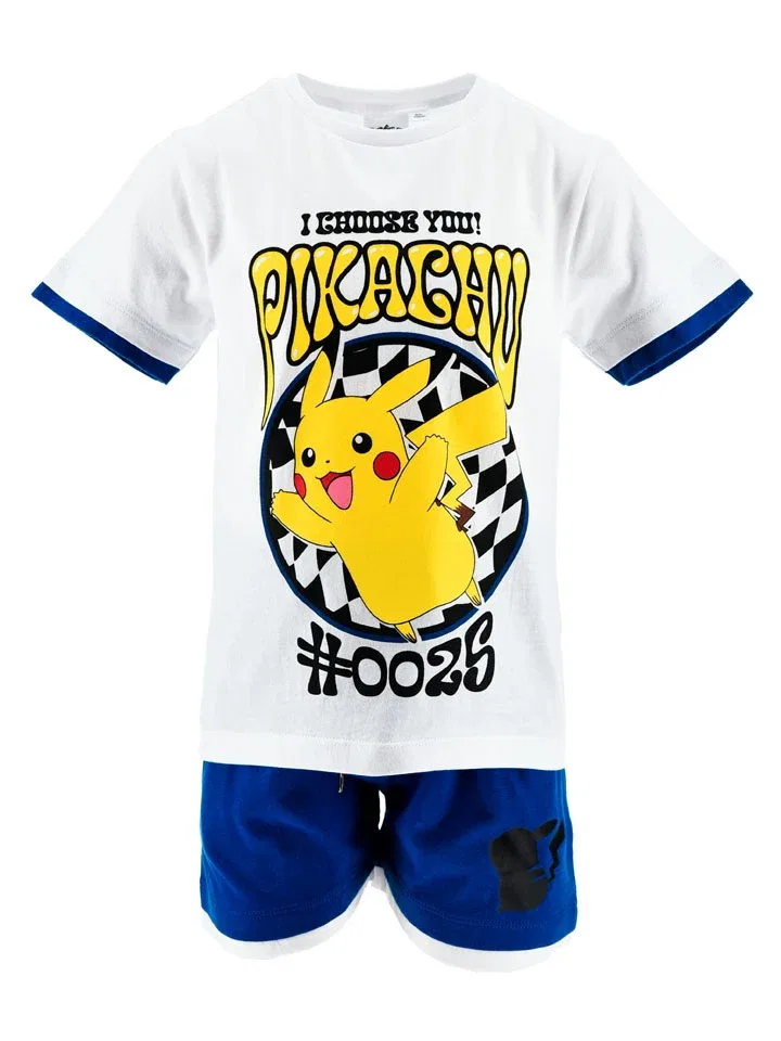 Комплект из футболки и шорт Pokemon, хлопок, белый/синий