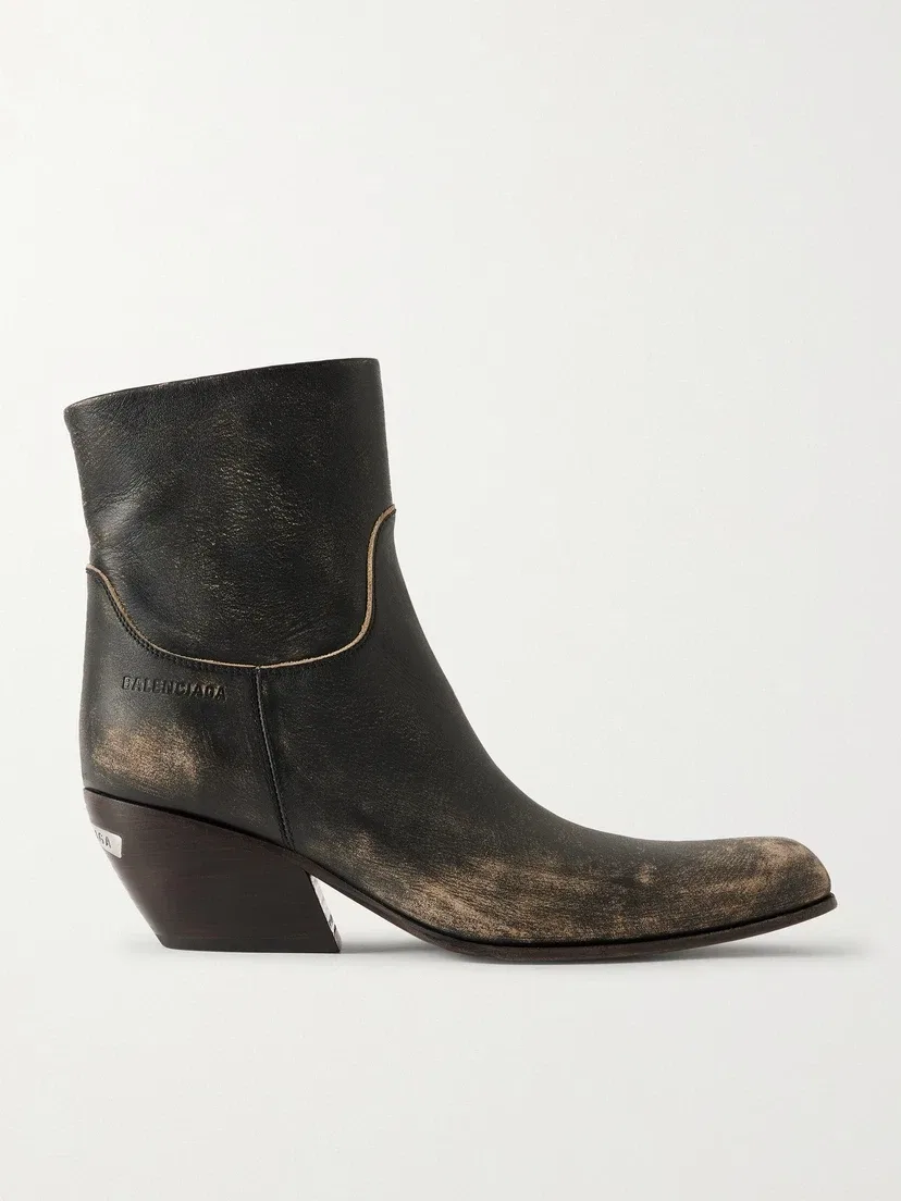 Ковбойские ботинки BALENCIAGA Memphis из состаренной кожи, черный