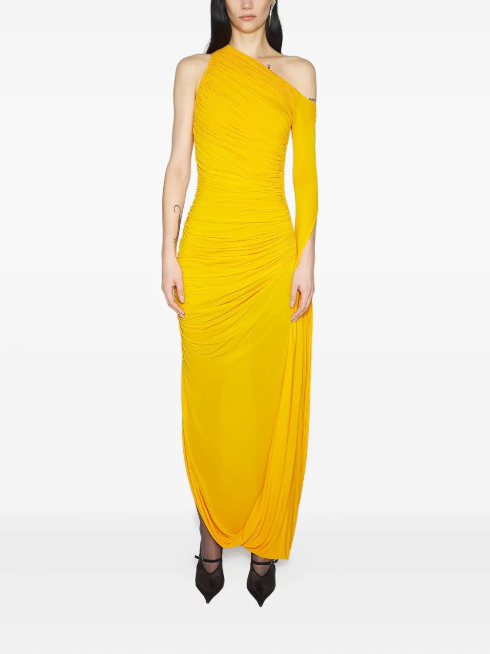 

Платье макси с драпировкой на одно плечо Mugler, желтый