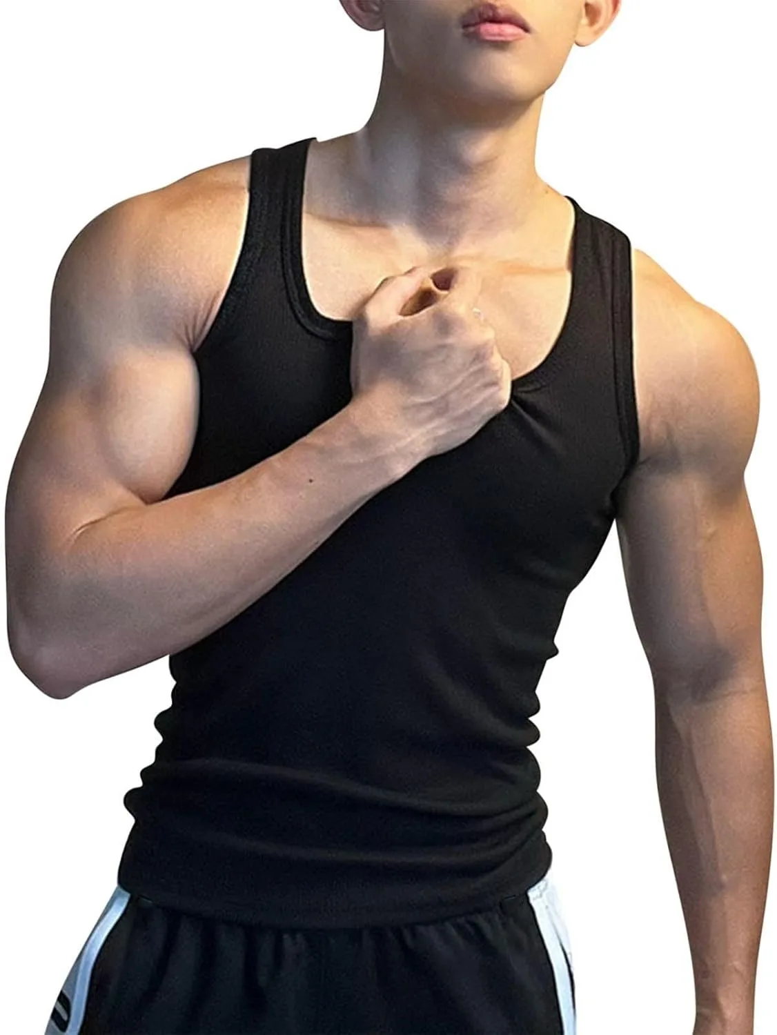 

Мужской летний рифленый майка Scoop Neck для тренировок QUNPIU