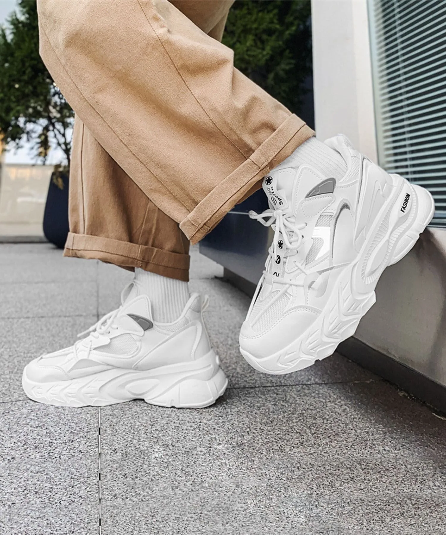 Кроссовки на платформе в стиле «папиных кроссовок» Aimoha Mens, white — фото 3