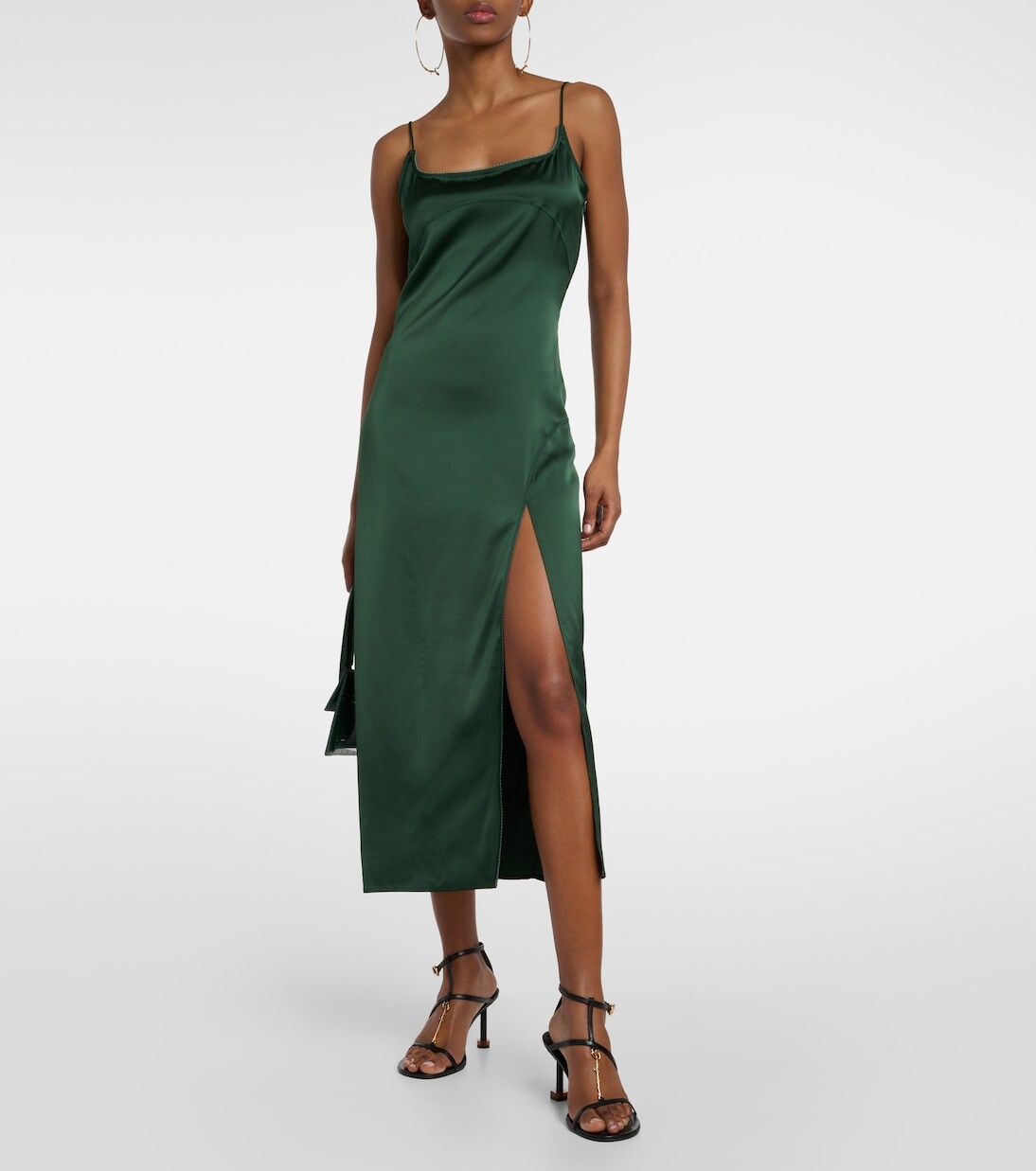 Атласное платье-комбинация la robe notte Jacquemus, зеленый — фото 2