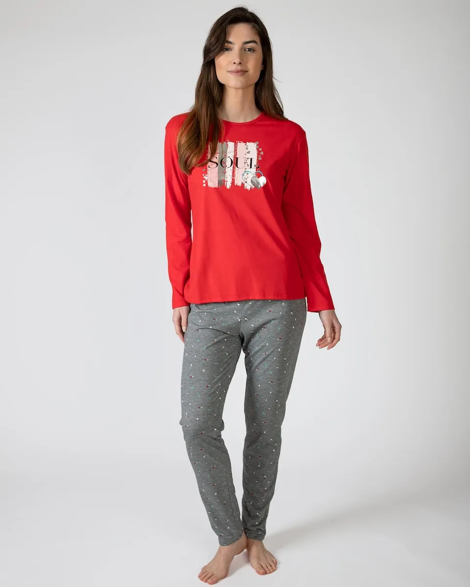 

Женская длинная пижама из трикотажной ткани с принтом Massana, белый/красный