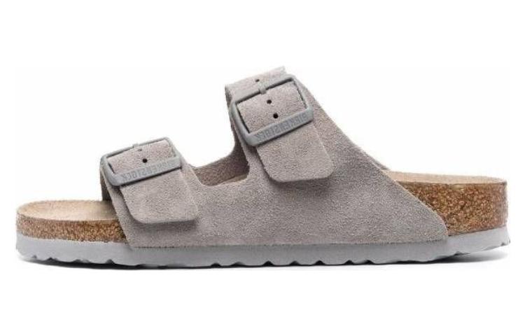 Сандалии Arizona Soft Footbed из замши и кожи с узкой посадкой, «Stone Coin» Birkenstock, Gray