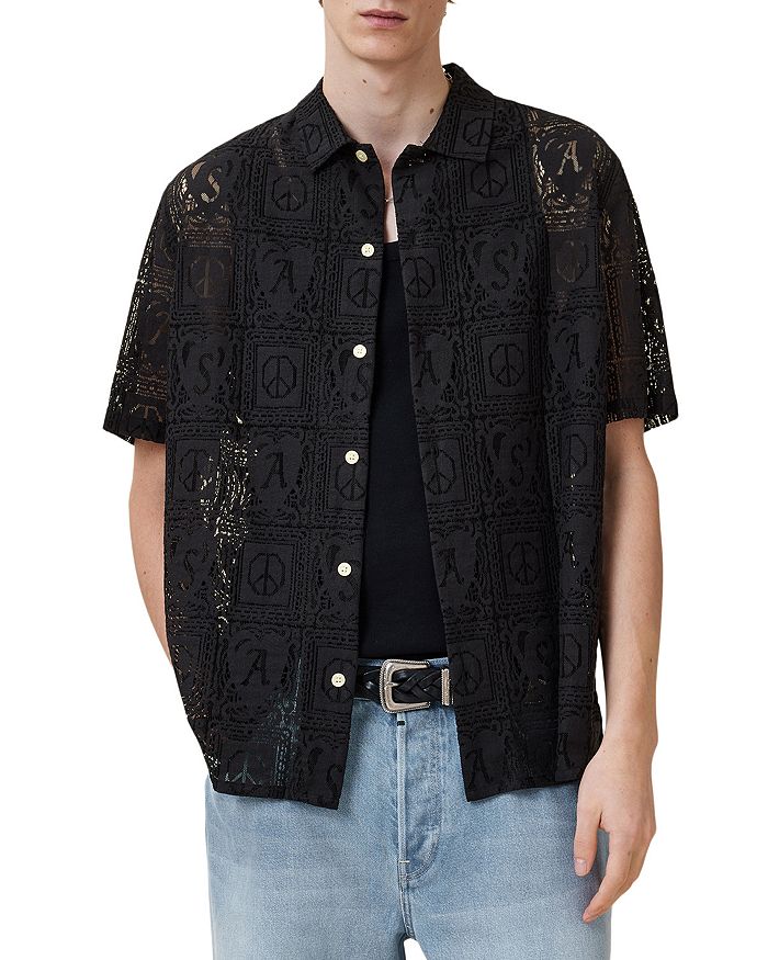 

Нетли Джаккард Рубашка с Коротким Рукавом ALLSAINTS, черный