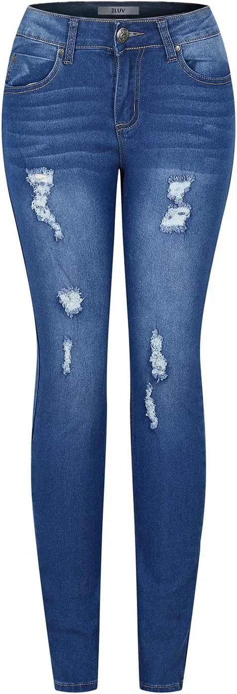 

2LUV Женские потертые скинни джинсы с прорезями