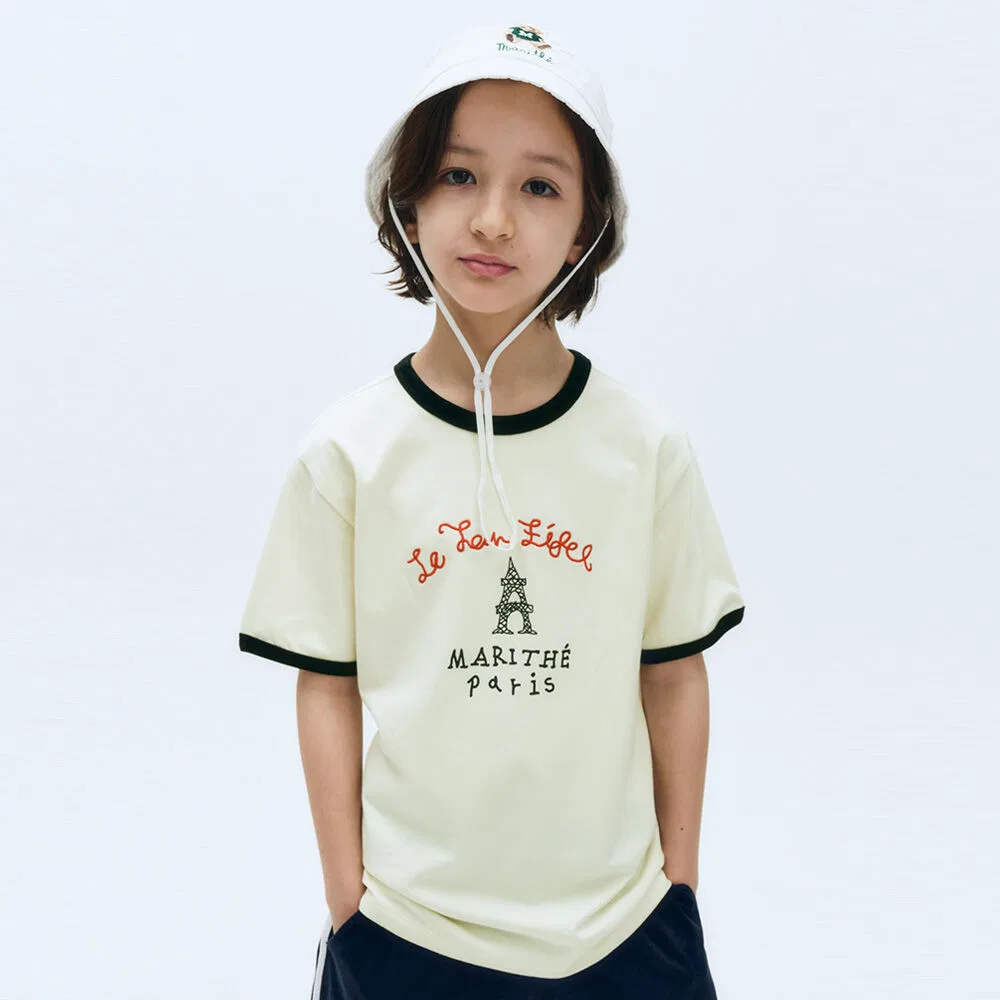 Детская футболка Basic Fit Paris Graphic Ringer кремовая от Marithé Kids