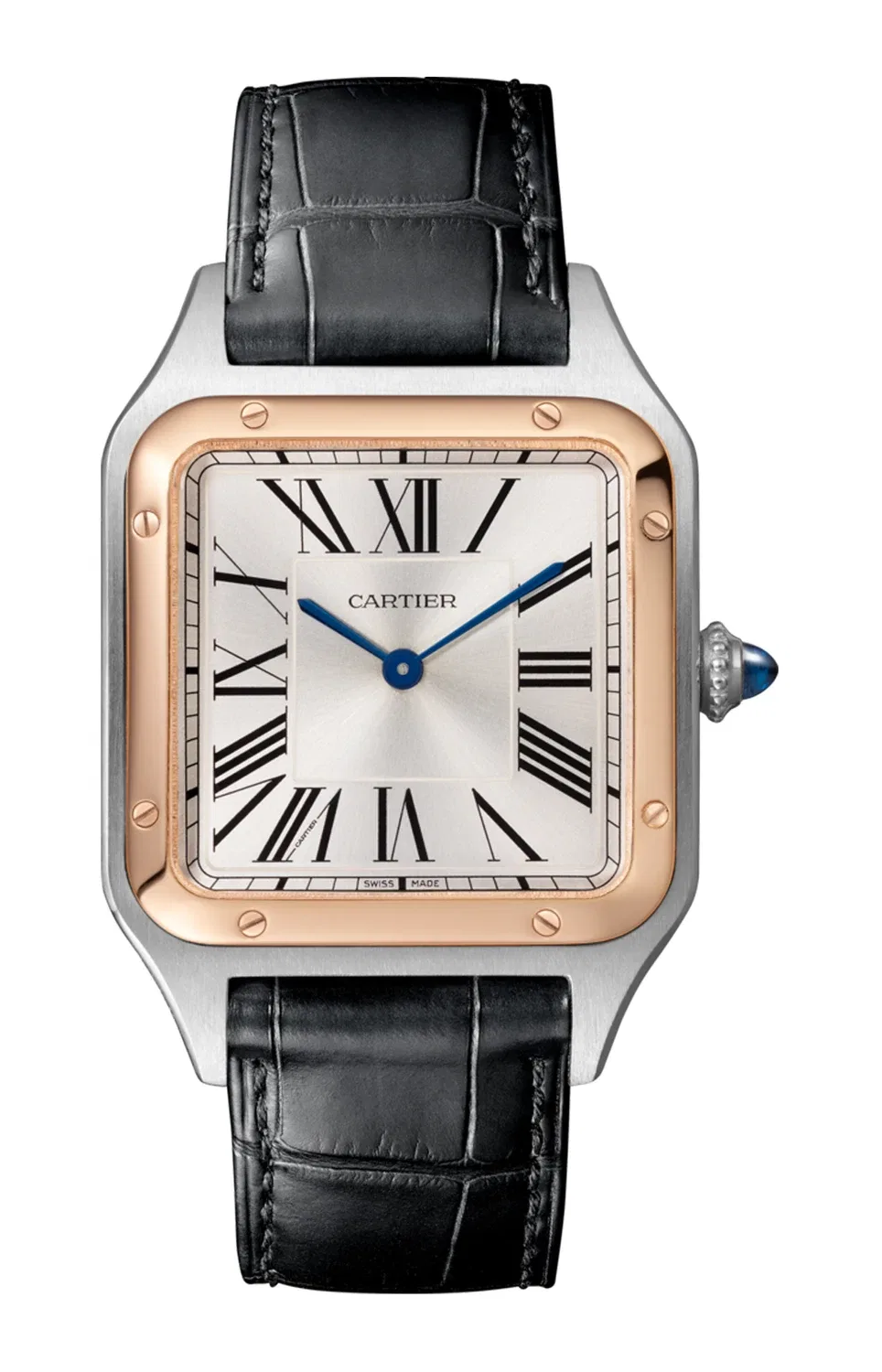 SANTOS DUMONT МОДЕЛЬ БОЛЬШАЯ, ЗОЛОТО И СТАЛЬ, КОЖА АЛЛИГАТОРА - W2SA0011 - W2SA0011 CARTIER, золотой