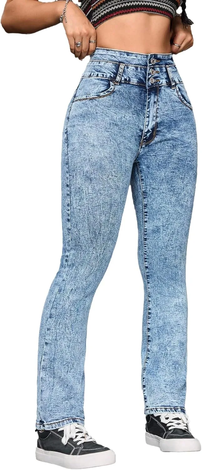 Джинсы High-Waisted, светло-голубой деним, слегка расклешенные