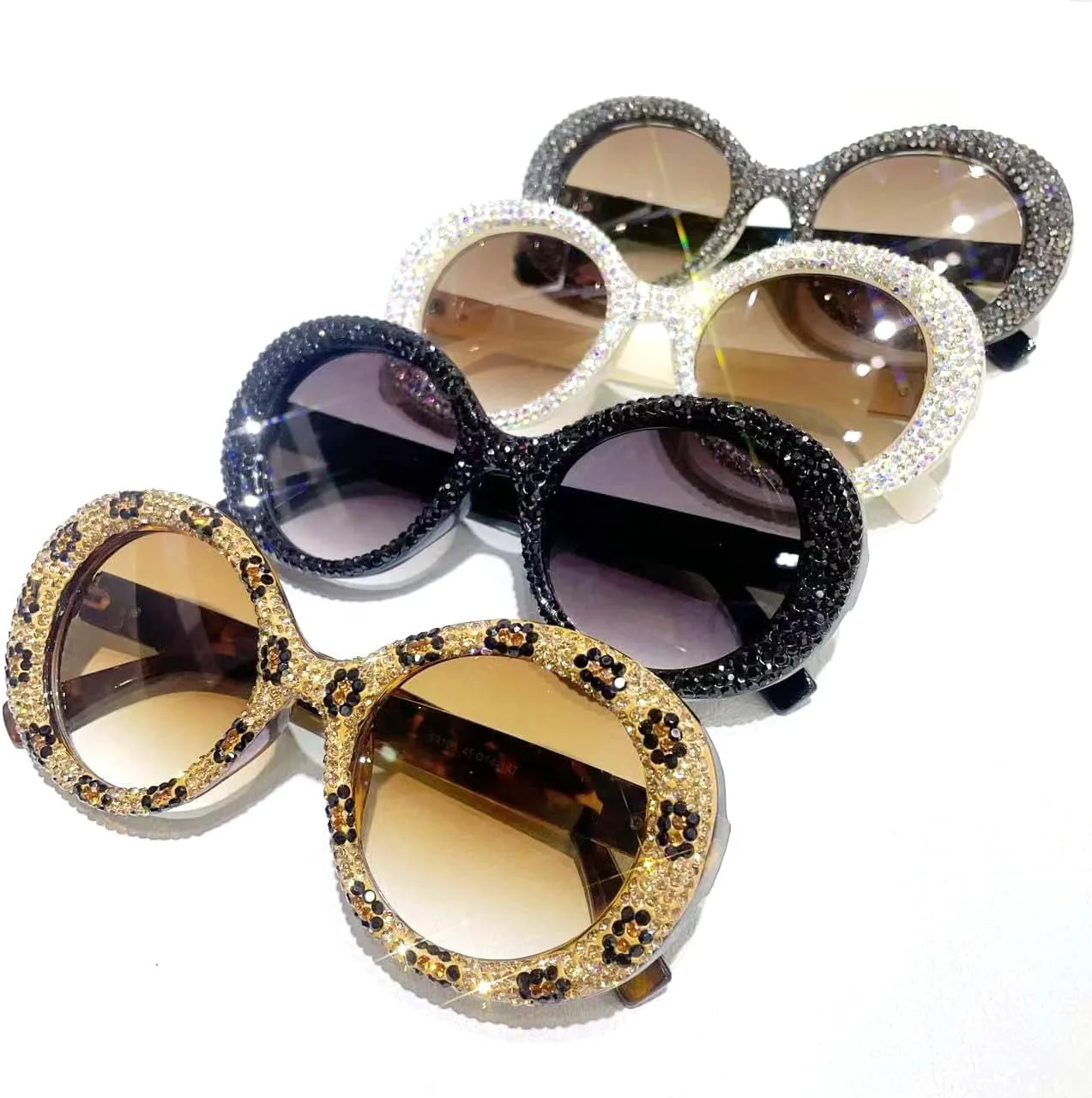 

Солнцезащитные очки Willochra Bling со стразами, женские круглые солнцезащитные очки с бриллиантами, женские большие модные сверкающие очки для вечеринок, White