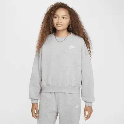Толстовка Nike Sportswear Club Fleece Girls' Boxy Crew-Neck Sweatshirt, серый/белый