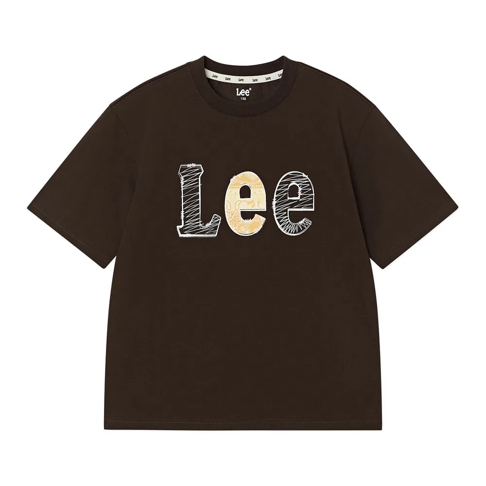 Детская футболка с крупным логотипом и аппликацией коричневая от Lee Kids