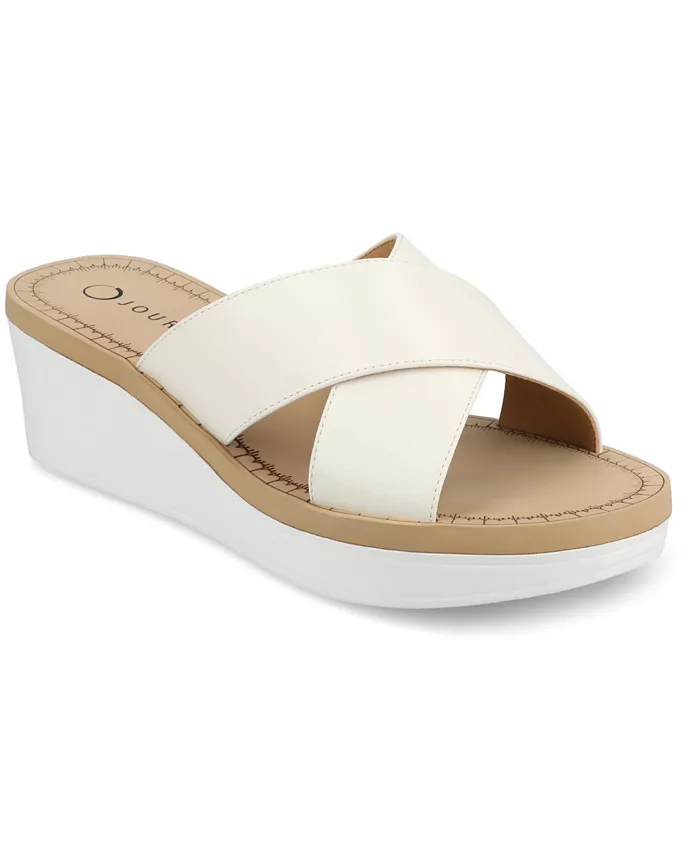 Женские босоножки Biara Crisscross на платформе и танкетке Journee Collection, белый