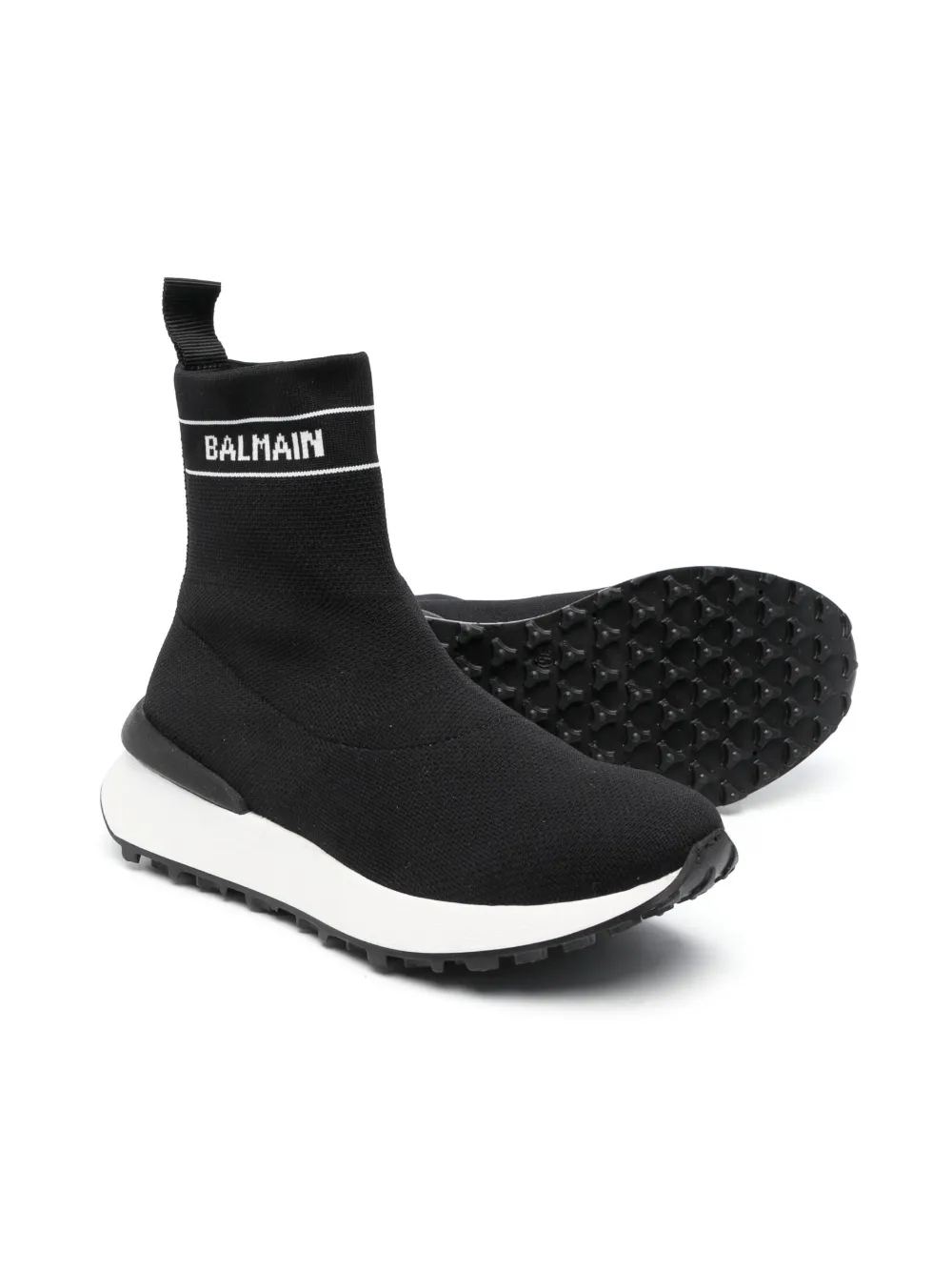 Высокие кроссовки вязки интарсия с логотипом Balmain Kids, черный — фото 2