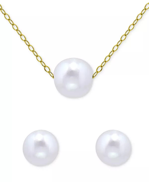 

Комплект из двух кулонов-солитеров из пресноводного жемчуга (8 и 10 мм) и соответствующих серег-гвоздиков из 18-каратного позолоченного стерлингового серебра, эксклюзивно в Macy's. Giani Bernini, gold