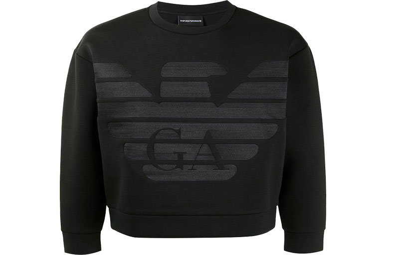 EMPORIO ARMANI Свитшот мужской черный с круглым вырезом Moderate Regular — фото 3