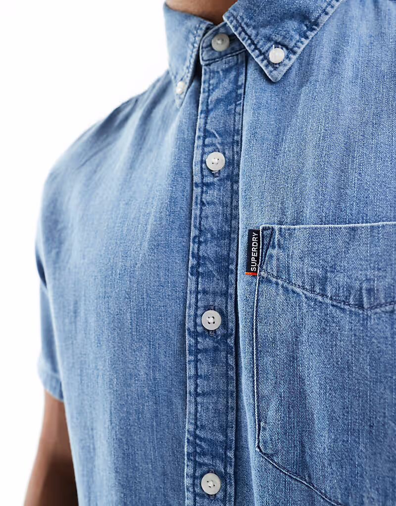 Джинсовая рубашка с короткими рукавами Superdry Essential в винтажном стиле — фото 4