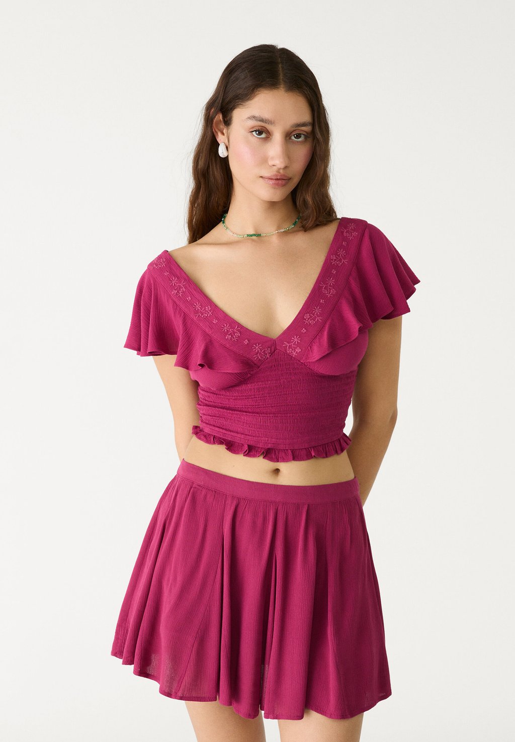 

Мини-юбка Shorts Stradivarius, бургундия