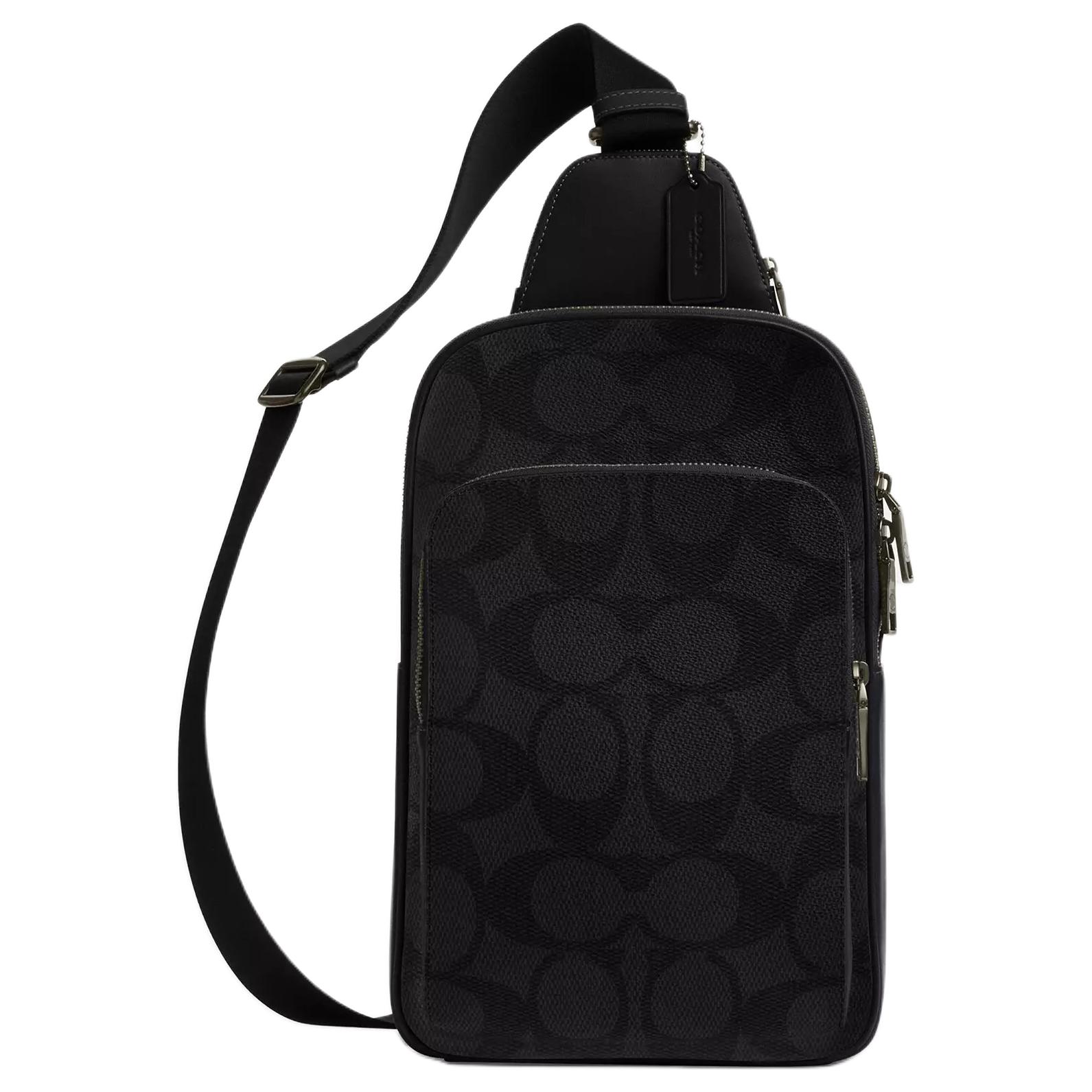 

COACH Элановый холщовый слинг-мешок малый мужской черный