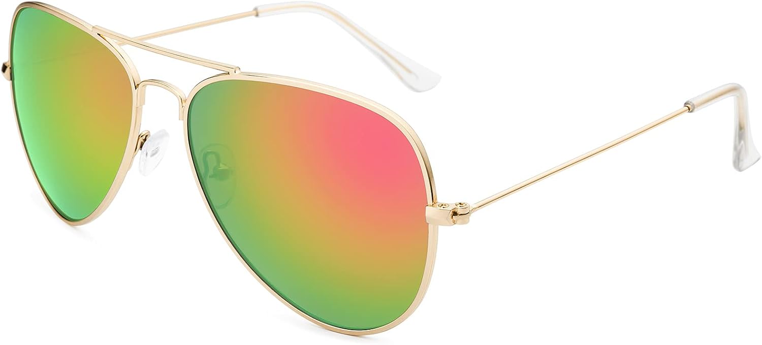 

Солнцезащитные очки Livho для мужчин и женщин, авиаторские, поляризованные, с металлическими зеркальными линзами, защита от УФ-излучения UV 400 (золотисто-зеленые/оранжевые), Gold Green/Orange