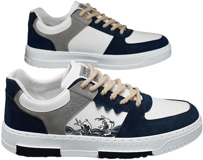 

Мужские ретро-кроссовки низкого типа, модные туфли с сочетанием цветов, на шнуровке, подходящие для улицы, кампуса, прогулок и города Minlaidian, белый/синий