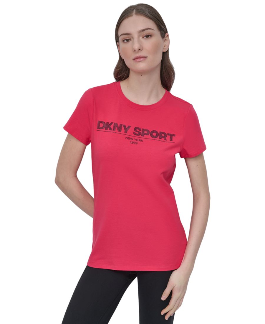 

Женская футболка из смесовой хлопковой ткани с логотипом, украшенным стразами DKNY, Azalea